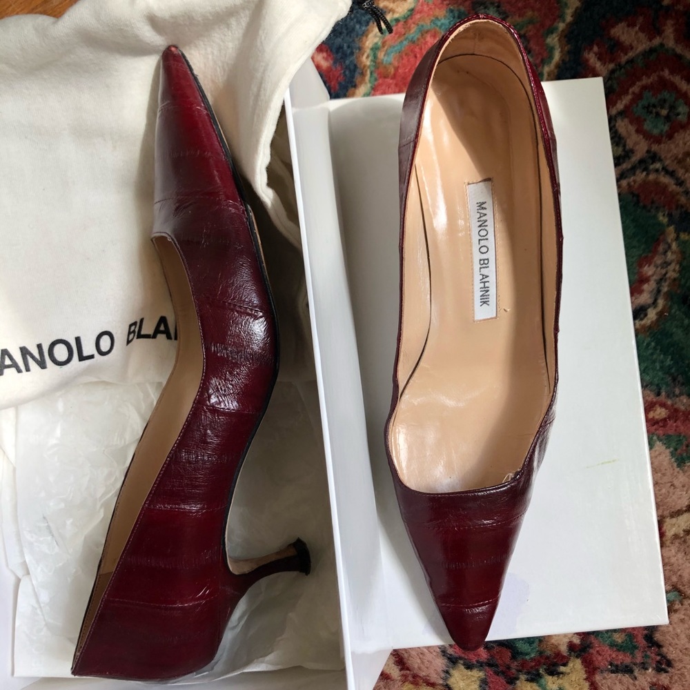 Manolo Blahnik Burgundy Kitten Heels
